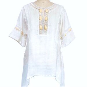 White Linen Chunky Beaded Top